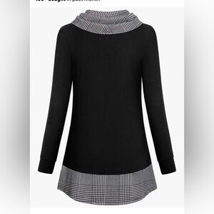 Black and White Plaid Cowl Neck Sweater